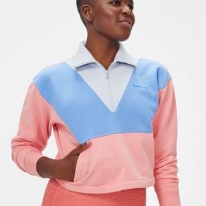 Pink blue OUTDOOR VOICES Cotton Terry 1/2 zip Sweatshirt LARGE - colorblock